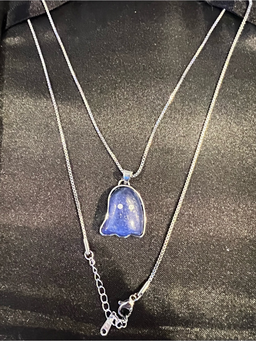 Blue lapis Stone Ghost Pendant Necklace - Silver Chain